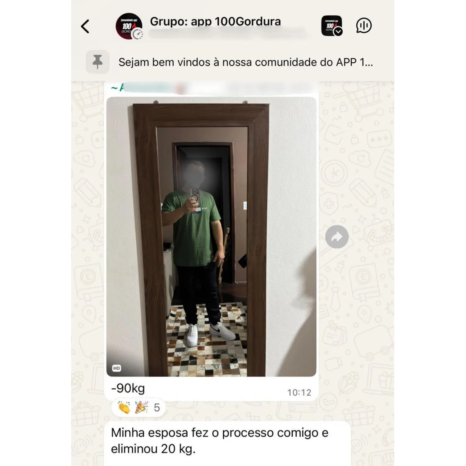 Depoimento de aluno no WhatsApp