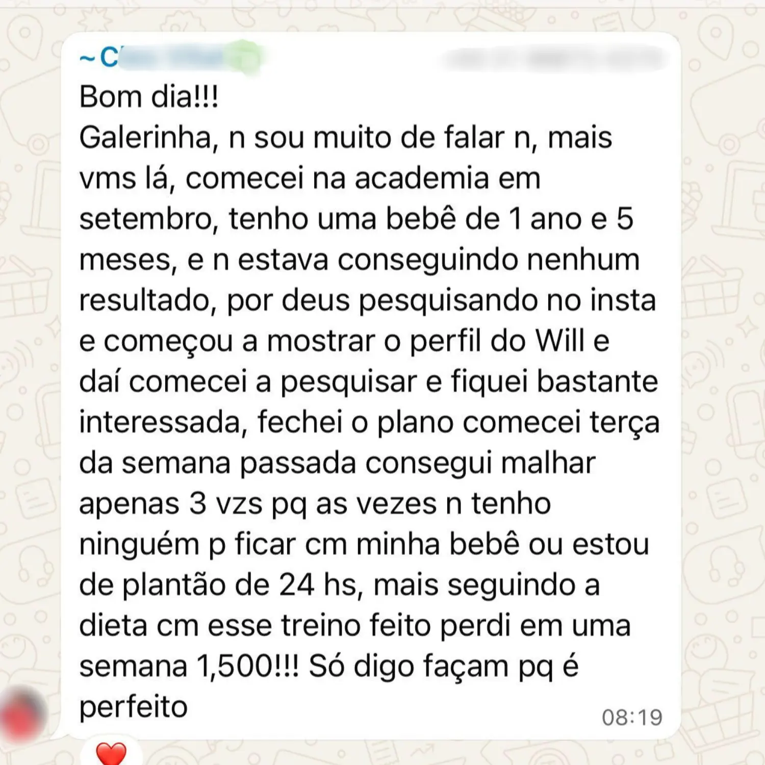 Depoimento de aluno no WhatsApp